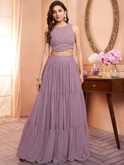 Lavender Embroidered Top With Skirt