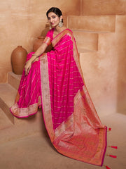 Magenta Striped Woven Design Zari Pure Silk Saree