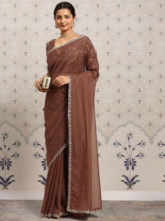 Solid Embroidered Organza Saree