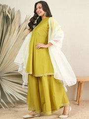 Green Women Regular Gotta Patti Kurta with Sharara & With Dupatta