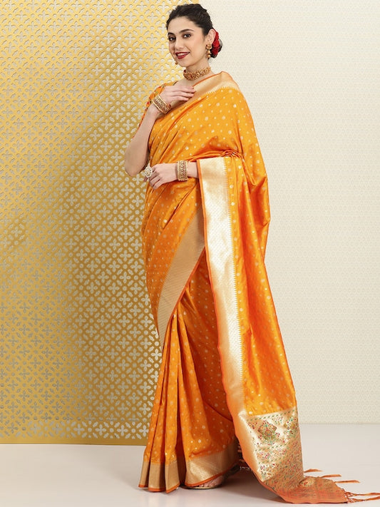 Woven Design Ethnic Motifs Zari Silk Blend Paithani Saree
