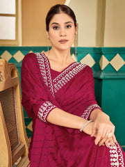 Magenta Embellished Beads and Stones Satin Saree