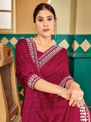 Magenta Embellished Beads and Stones Satin Saree