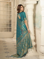 Turquoise Woven Design Zari Saree