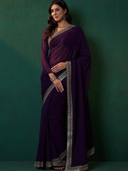 Magenta Sequined Embroidered Border Saree