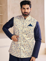 Woven-Design Mandarin Collar Nehru Jacket