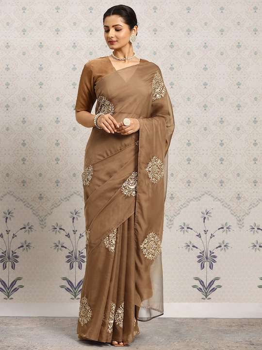 Ethnic Motifs Embroidered Sequinned Organza Saree