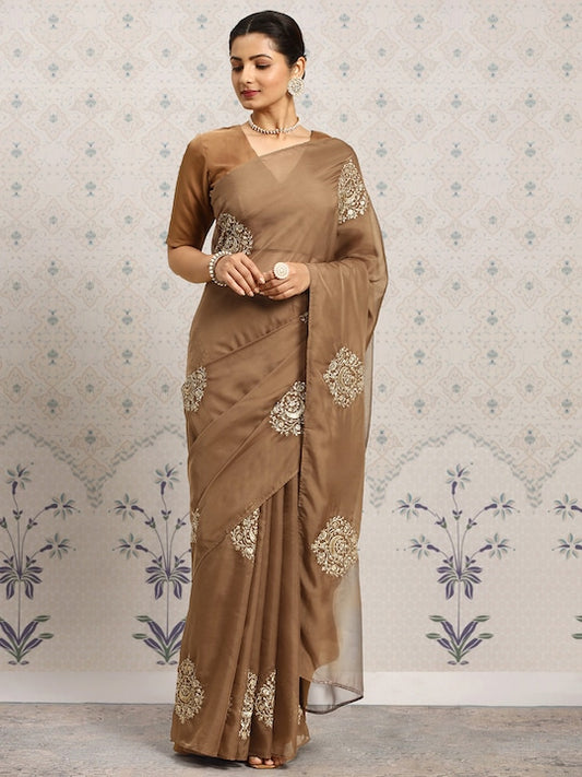 Ethnic Motifs Embroidered Sequinned Organza Saree