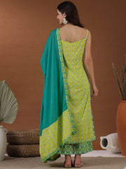 Green Floral Printed Regular Gotta Patti Kurta with Palazzos & Dupatta