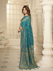 Turquoise Woven Design Zari Saree