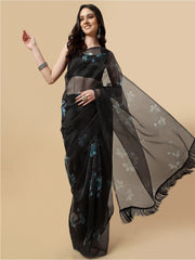 Black Floral Organza Saree