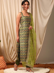 Green Women Regular Kurta with Trousers & With Dupatta