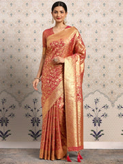 Pink Floral Zari Saree