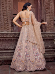Beige Net Fabric Sequins embroidery Semi Stitched Lehenga & Unstitched Blouse With Dupatta