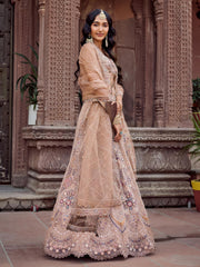 Beige Net Fabric Sequins embroidery Semi Stitched Lehenga & Unstitched Blouse With Dupatta
