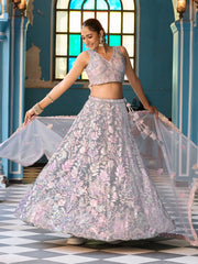 Grey Net Fabric Sequins embroidery Semi Stitched Lehenga & Unstitched Blouse With Dupatta
