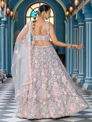 Grey Net Fabric Sequins embroidery Semi Stitched Lehenga & Unstitched Blouse With Dupatta