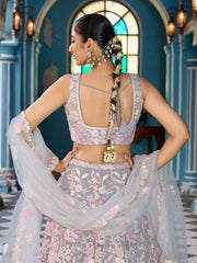 Grey Net Fabric Sequins embroidery Semi Stitched Lehenga & Unstitched Blouse With Dupatta