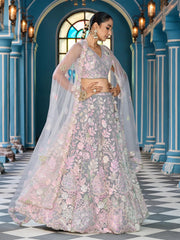 Grey Net Fabric Sequins embroidery Semi Stitched Lehenga & Unstitched Blouse With Dupatta