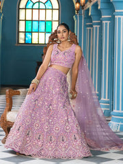 Mauve Net Fabric Sequins embroidery Semi Stitched Lehenga & Unstitched Blouse With Dupatta