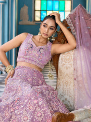Mauve Net Fabric Sequins embroidery Semi Stitched Lehenga & Unstitched Blouse With Dupatta