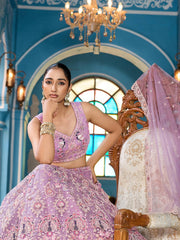 Mauve Net Fabric Sequins embroidery Semi Stitched Lehenga & Unstitched Blouse With Dupatta