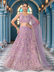 Mauve Net Fabric Sequins embroidery Semi Stitched Lehenga & Unstitched Blouse With Dupatta