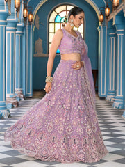Mauve Net Fabric Sequins embroidery Semi Stitched Lehenga & Unstitched Blouse With Dupatta