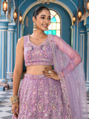 Mauve Net Fabric Sequins embroidery Semi Stitched Lehenga & Unstitched Blouse With Dupatta