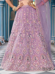 Mauve Net Fabric Sequins embroidery Semi Stitched Lehenga & Unstitched Blouse With Dupatta