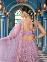 Mauve Net Fabric Sequins embroidery Semi Stitched Lehenga & Unstitched Blouse With Dupatta
