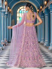Mauve Net Fabric Sequins embroidery Semi Stitched Lehenga & Unstitched Blouse With Dupatta