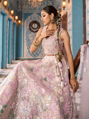 Cream Net Fabric Sequins embroidery Semi Stitched Lehenga & Unstitched Blouse With Dupatta