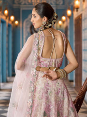 Cream Net Fabric Sequins embroidery Semi Stitched Lehenga & Unstitched Blouse With Dupatta
