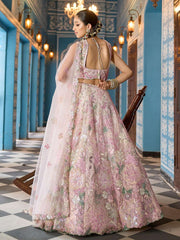 Cream Net Fabric Sequins embroidery Semi Stitched Lehenga & Unstitched Blouse With Dupatta