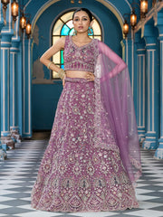 Lavender Net Fabric Sequins embroidery Semi Stitched Lehenga & Unstitched Blouse With Dupatta