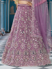 Lavender Net Fabric Sequins embroidery Semi Stitched Lehenga & Unstitched Blouse With Dupatta