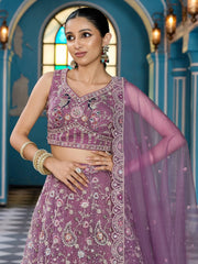 Lavender Net Fabric Sequins embroidery Semi Stitched Lehenga & Unstitched Blouse With Dupatta
