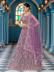Lavender Net Fabric Sequins embroidery Semi Stitched Lehenga & Unstitched Blouse With Dupatta