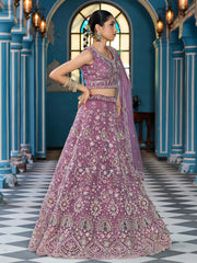 Lavender Net Fabric Sequins embroidery Semi Stitched Lehenga & Unstitched Blouse With Dupatta