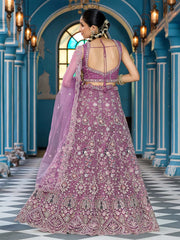 Lavender Net Fabric Sequins embroidery Semi Stitched Lehenga & Unstitched Blouse With Dupatta