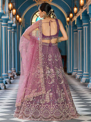 Lavender Net Fabric Sequins embroidery Semi Stitched Lehenga & Unstitched Blouse With Dupatta