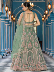 Green Net Fabric Sequins embroidery Semi Stitched Lehenga & Unstitched Blouse With Dupatta