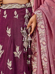 Burgundy Silk Fabric Sequins embroidery Semi Stitched Lehenga & Unstitched Blouse With Dupatta