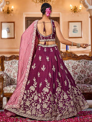 Burgundy Silk Fabric Sequins embroidery Semi Stitched Lehenga & Unstitched Blouse With Dupatta
