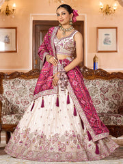 Cream Tissue Fabric Sequins embroidery Semi Stitched Lehenga & Unstitched Blouse With Maroon Color Dupatta