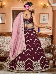 Brown Silk Fabric Sequins embroidery Semi Stitched Lehenga & Unstitched Blouse With Dupatta