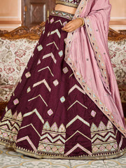 Brown Silk Fabric Sequins embroidery Semi Stitched Lehenga & Unstitched Blouse With Dupatta