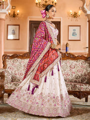 Cream Tissue Fabric Sequins embroidery Semi Stitched Lehenga & Unstitched Blouse With Burgundy Color Dupatta