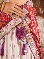 Cream Tissue Fabric Sequins embroidery Semi Stitched Lehenga & Unstitched Blouse With Burgundy Color Dupatta